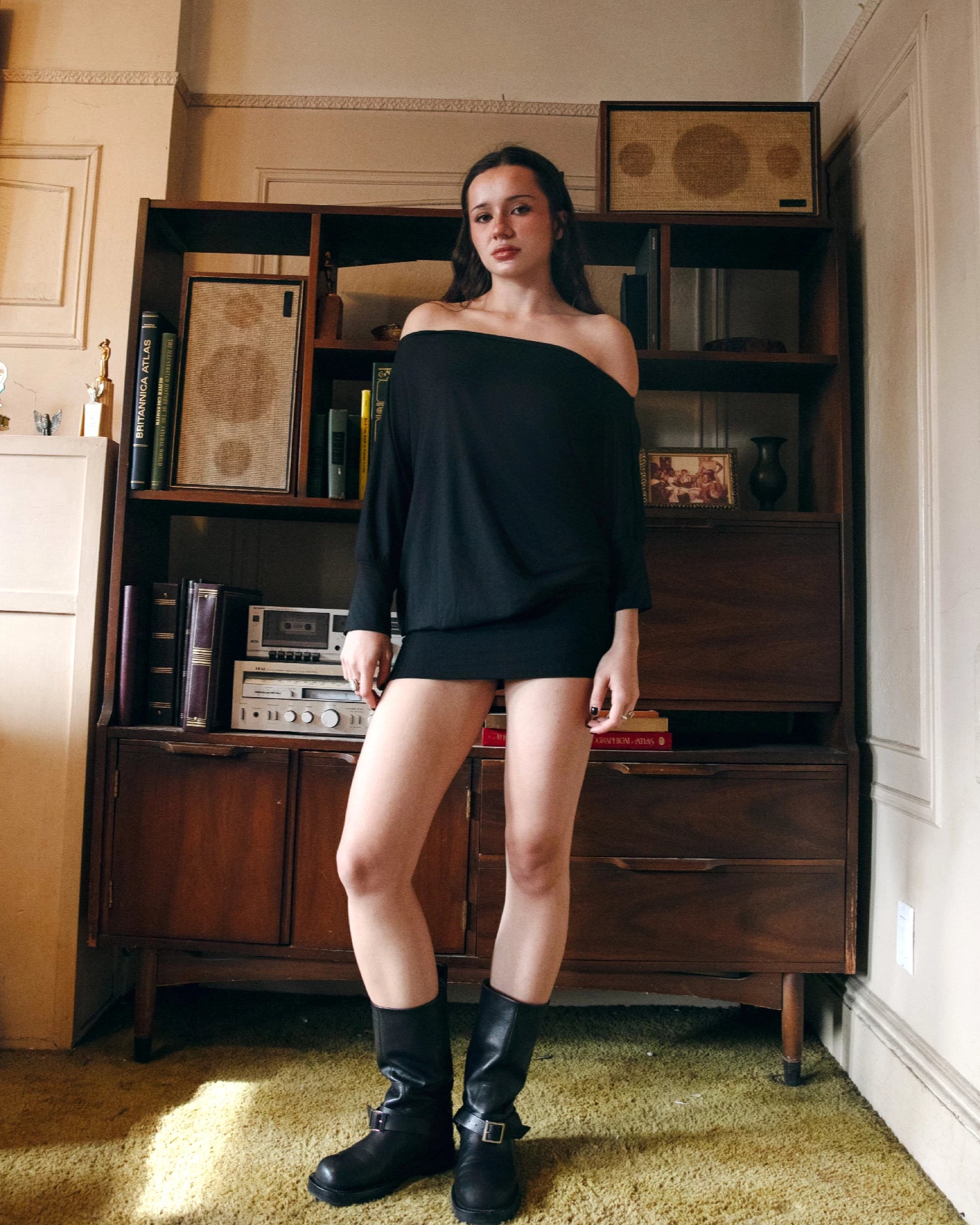 3/4 SLEEVE BOAT NECK OVERSIZE DRESS