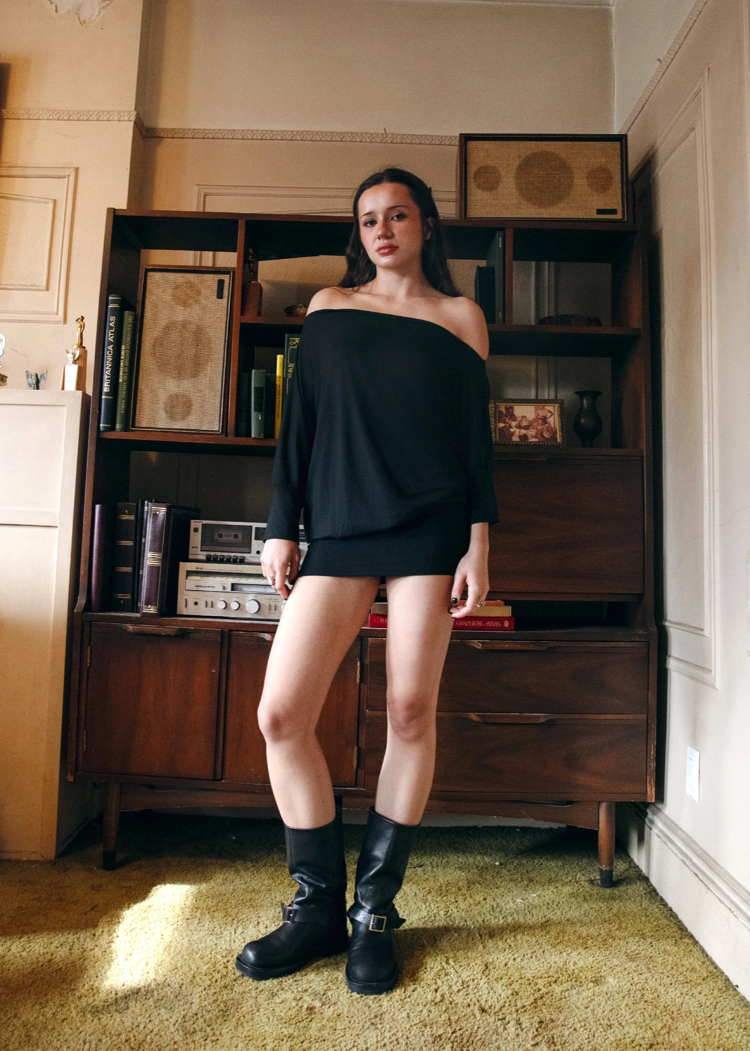 3/4 SLEEVE BOAT NECK OVERSIZE DRESS