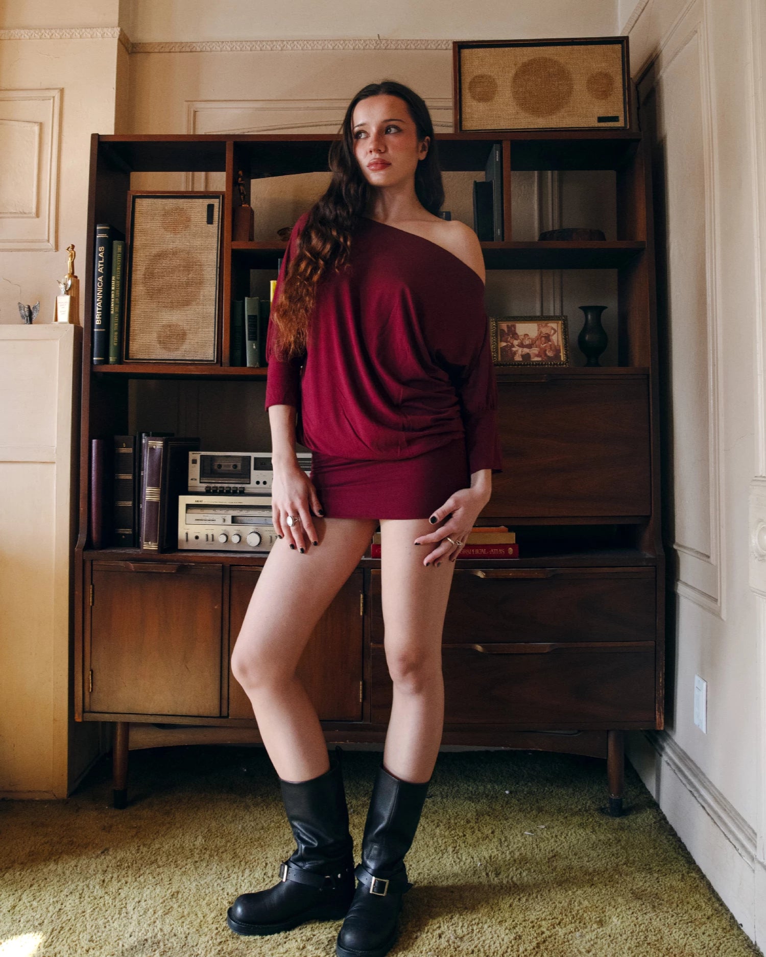 3/4 SLEEVE BOAT NECK OVERSIZE DRESS