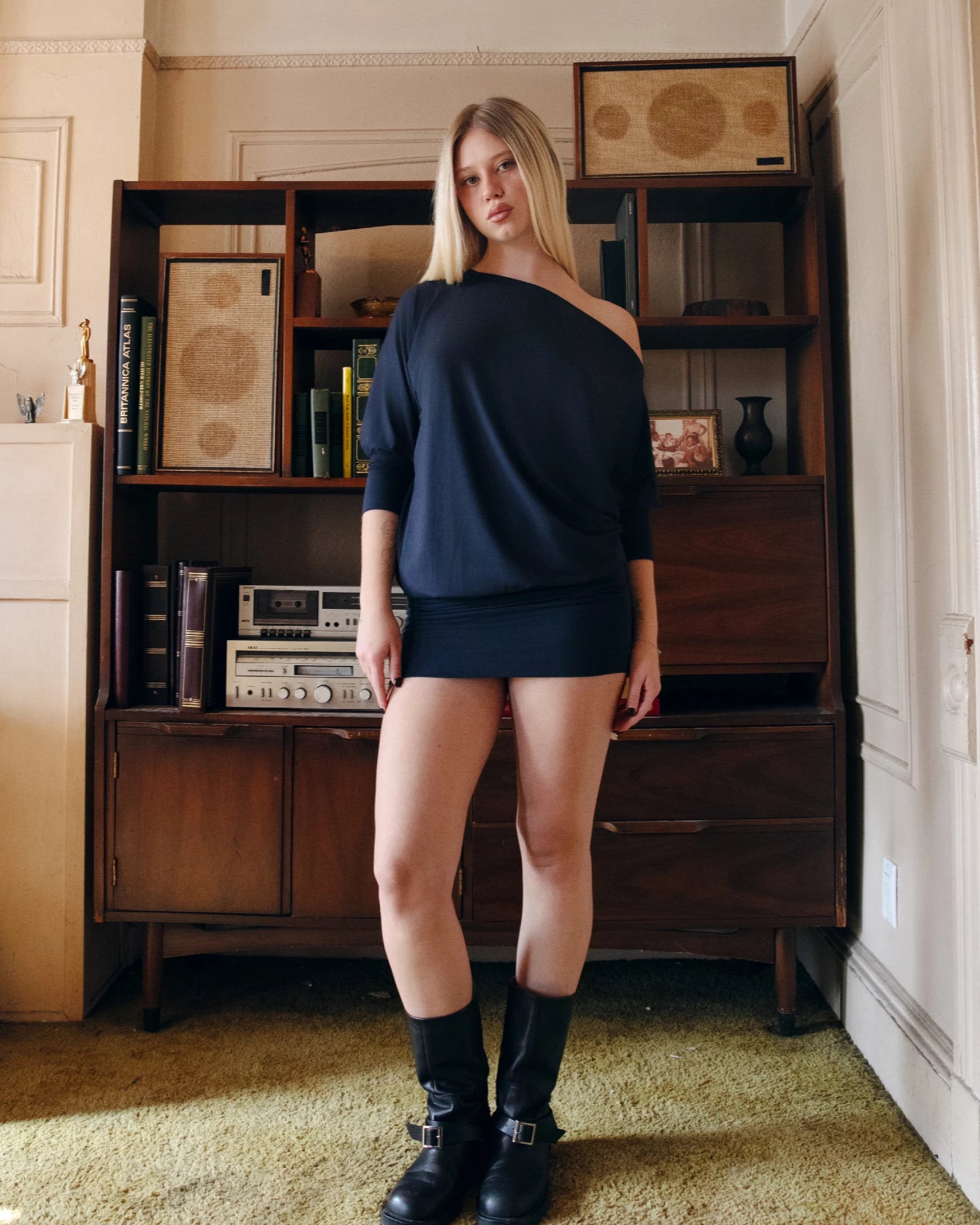 3/4 SLEEVE BOAT NECK OVERSIZE DRESS