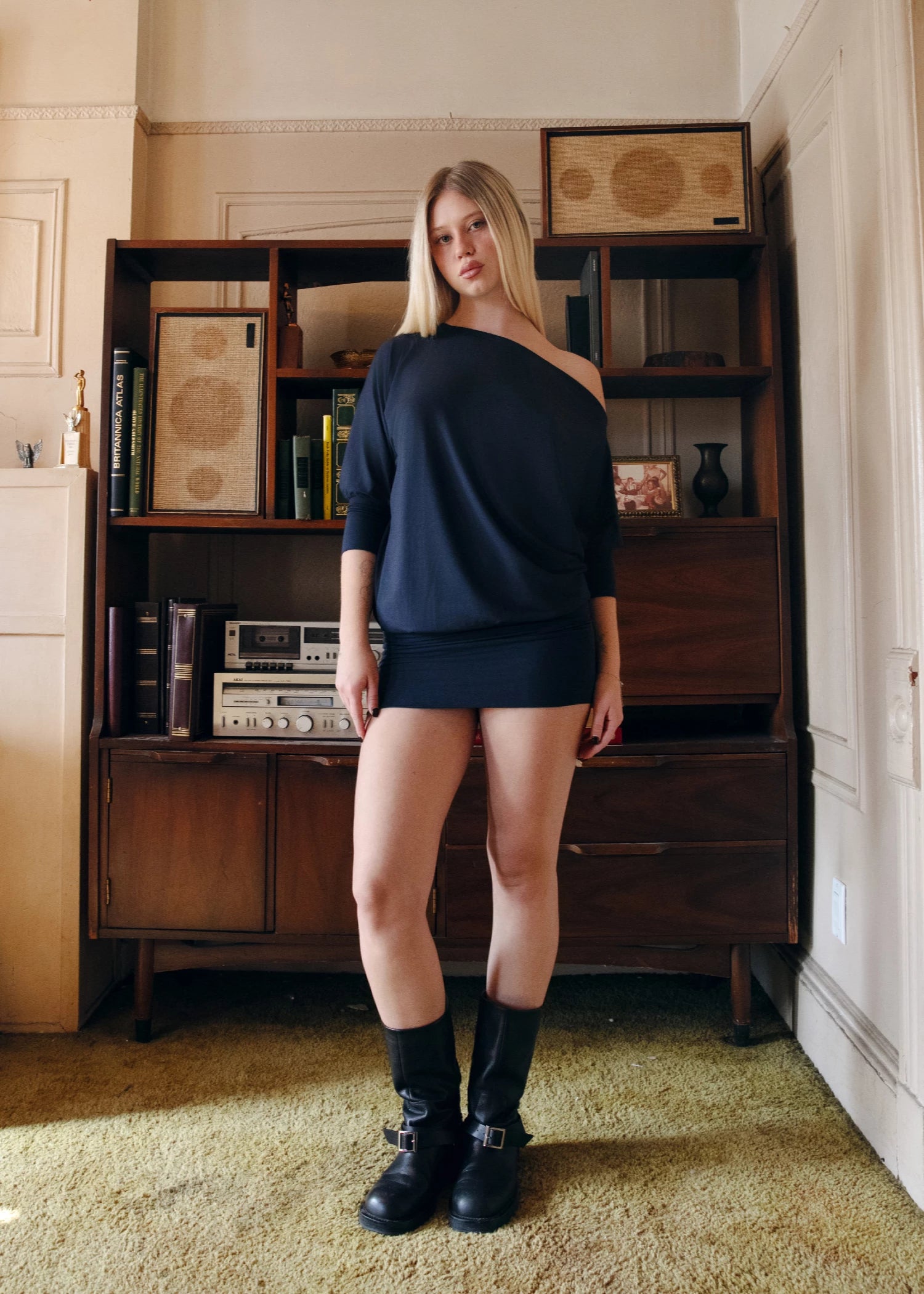 3/4 SLEEVE BOAT NECK OVERSIZE DRESS