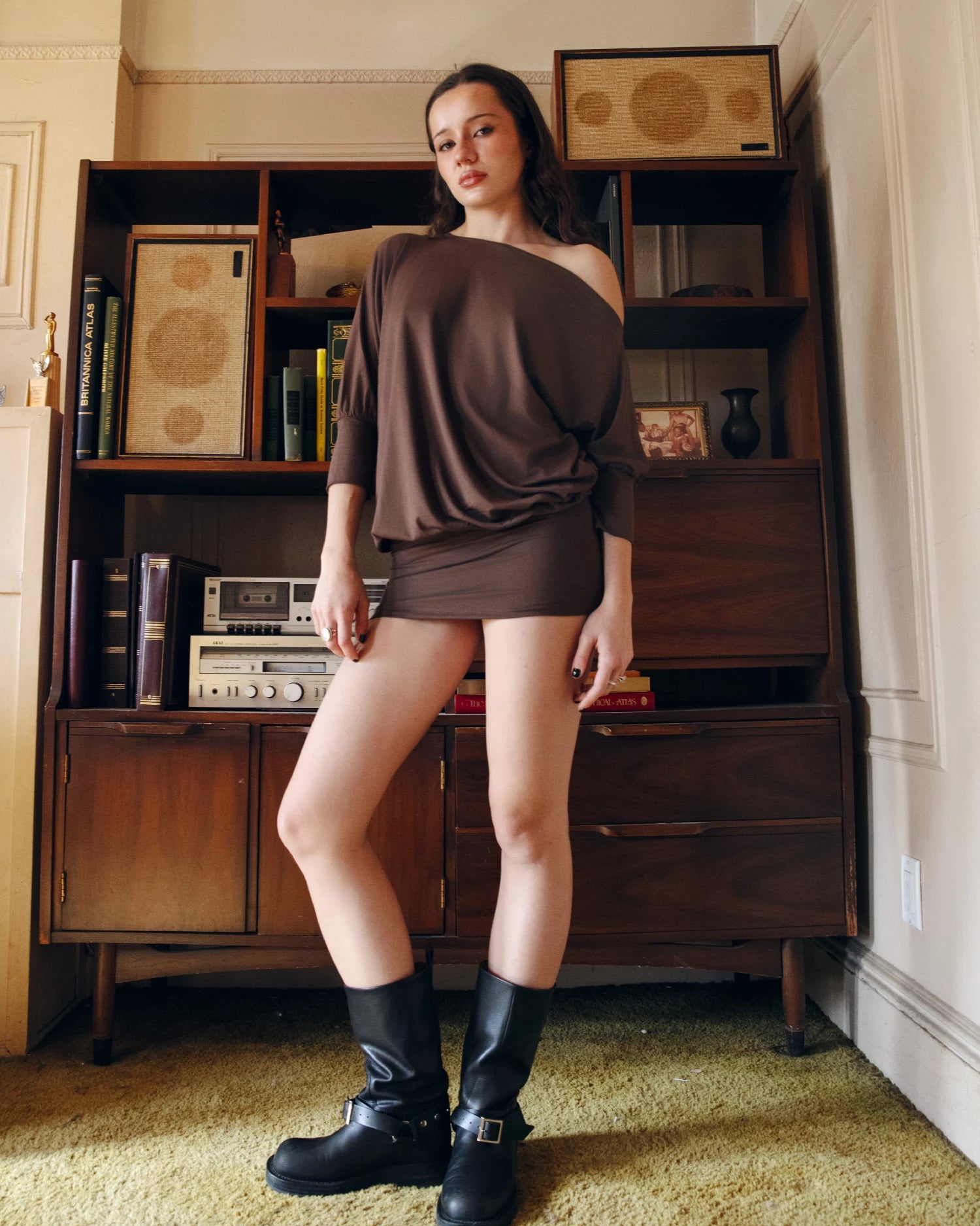 3/4 SLEEVE BOAT NECK OVERSIZE DRESS