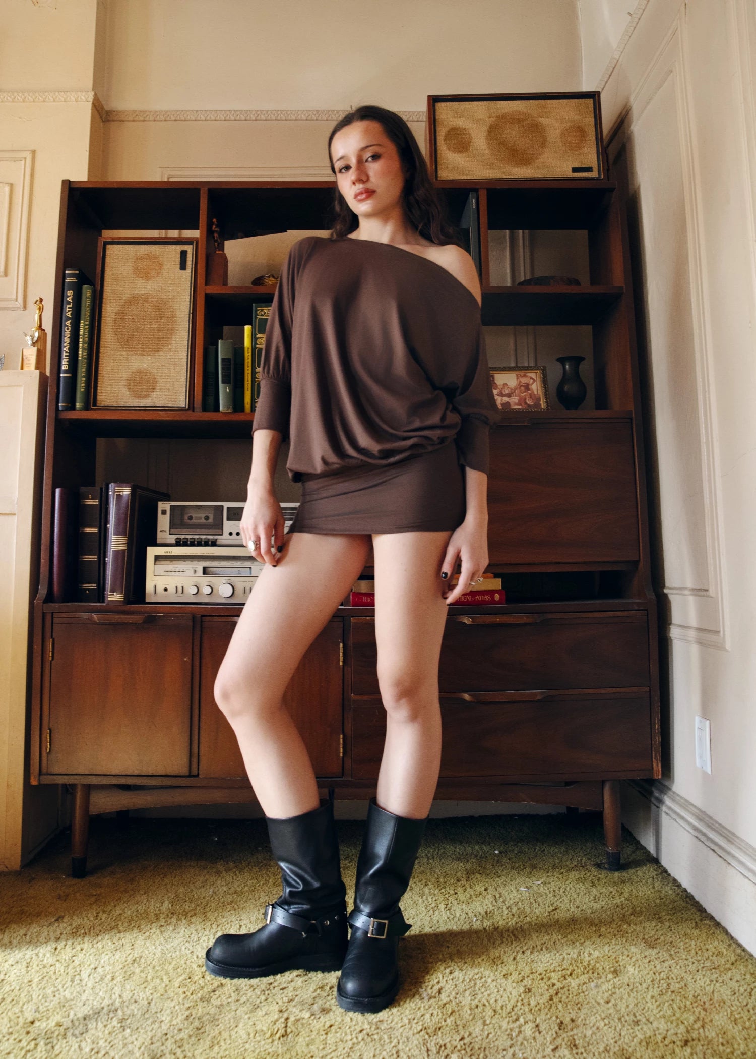 3/4 SLEEVE BOAT NECK OVERSIZE DRESS