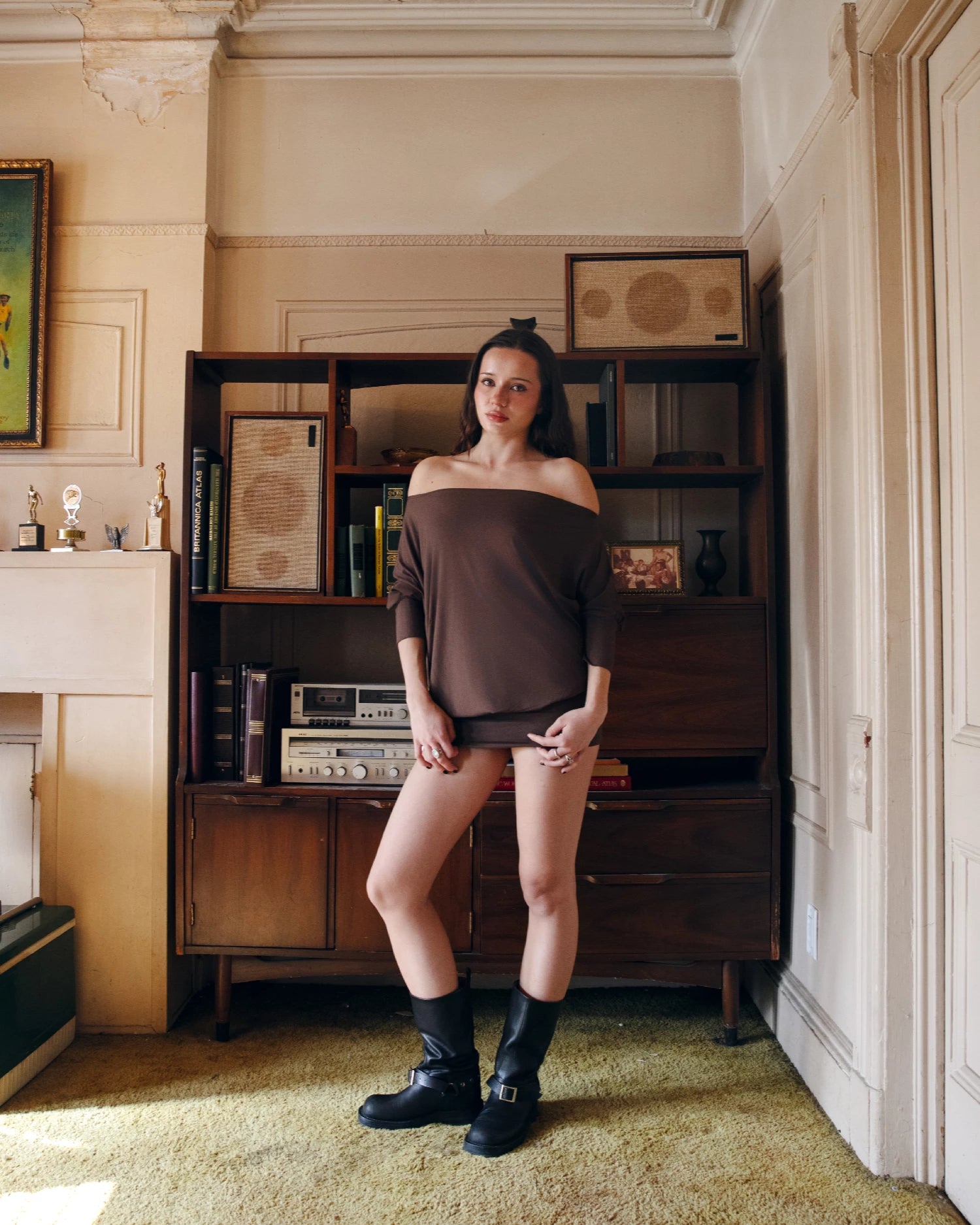 3/4 SLEEVE BOAT NECK OVERSIZE DRESS